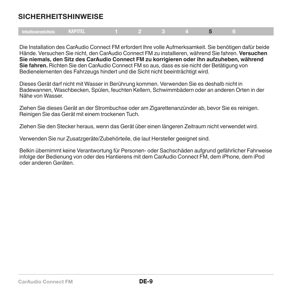Sicherheitshinweise | Belkin CarAudio Connect FM F8M120cw 8820ek00824 User Manual | Page 43 / 240