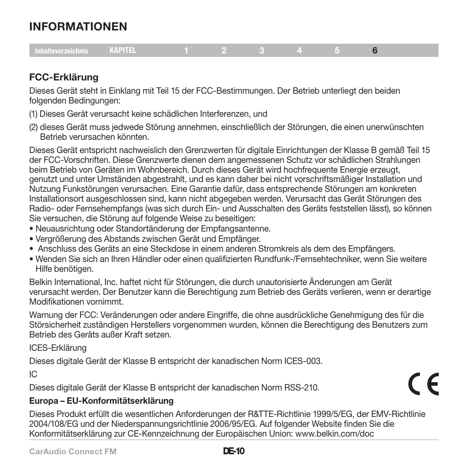 Informationen | Belkin CarAudio Connect FM F8M120cw 8820ek00824 User Manual | Page 44 / 240