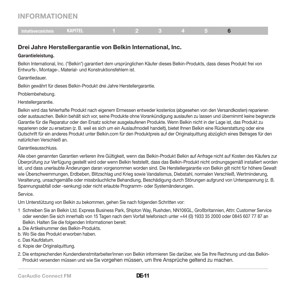 Informationen | Belkin CarAudio Connect FM F8M120cw 8820ek00824 User Manual | Page 45 / 240