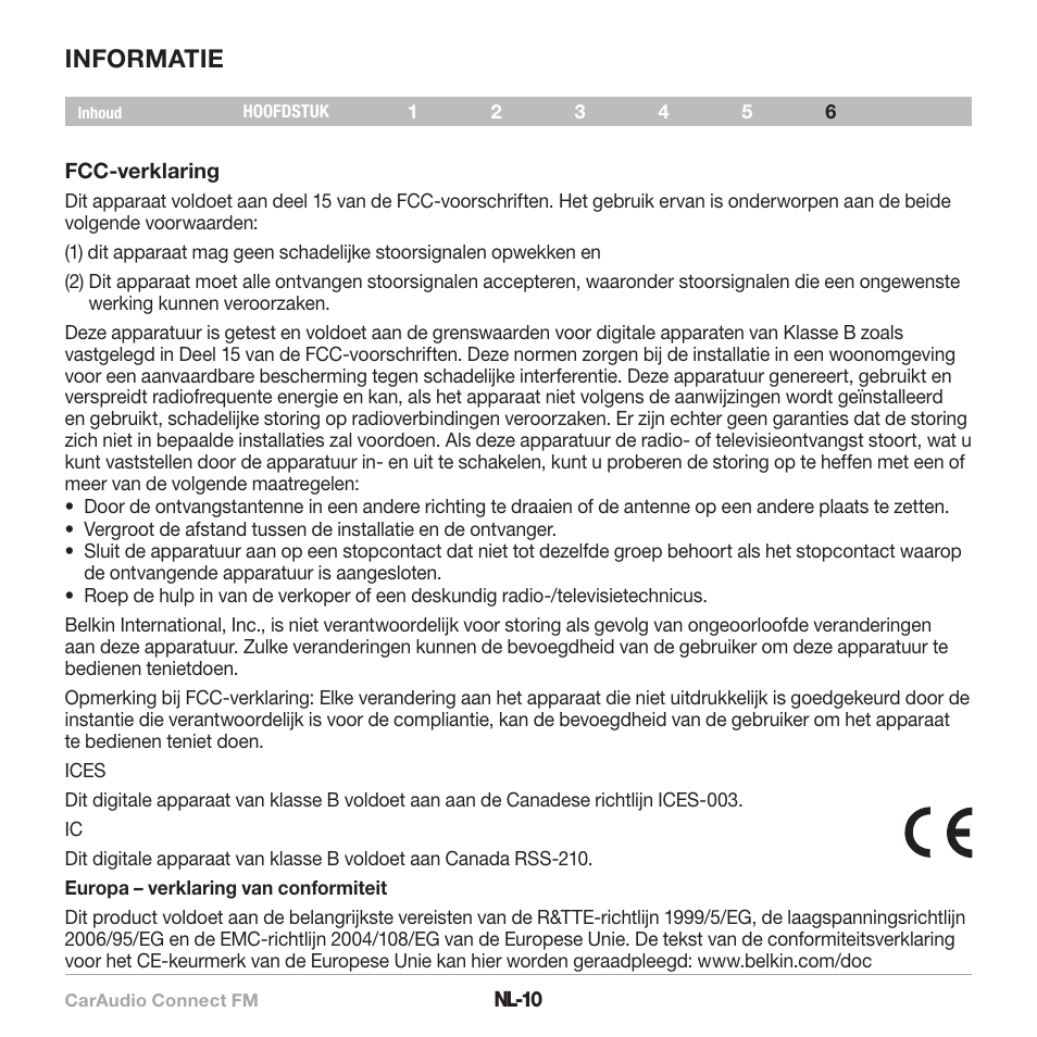 Informatie | Belkin CarAudio Connect FM F8M120cw 8820ek00824 User Manual | Page 60 / 240