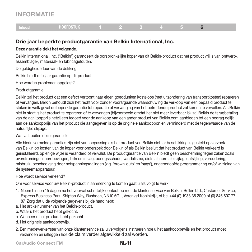 Informatie | Belkin CarAudio Connect FM F8M120cw 8820ek00824 User Manual | Page 61 / 240