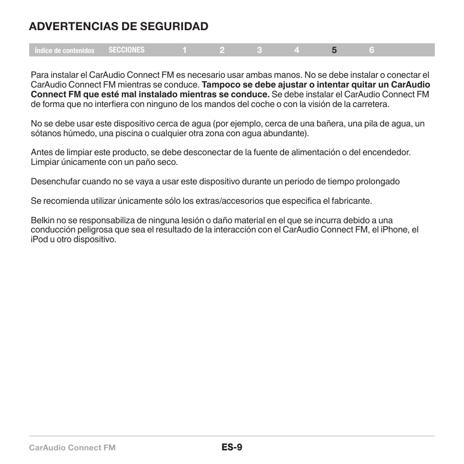 Advertencias de seguridad | Belkin CarAudio Connect FM F8M120cw 8820ek00824 User Manual | Page 75 / 240