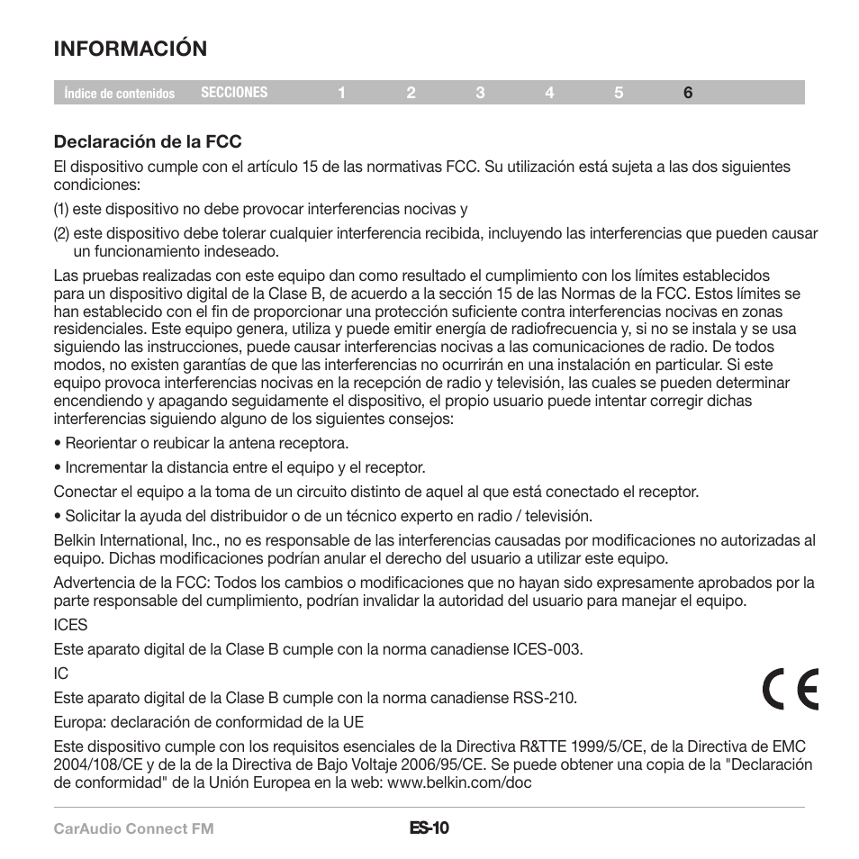 Información | Belkin CarAudio Connect FM F8M120cw 8820ek00824 User Manual | Page 76 / 240