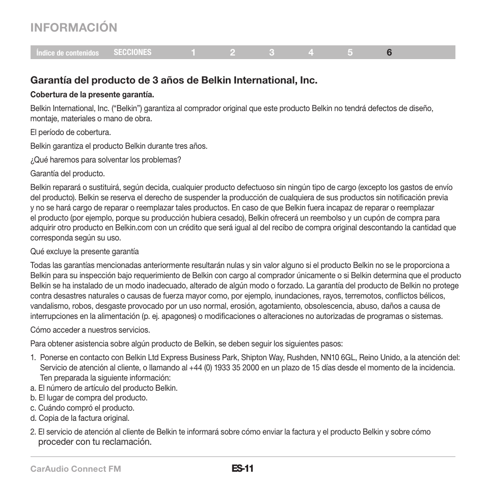 Información | Belkin CarAudio Connect FM F8M120cw 8820ek00824 User Manual | Page 77 / 240