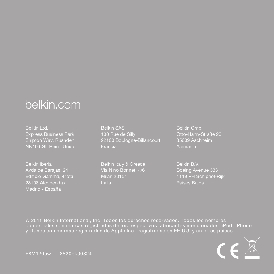 Belkin CarAudio Connect FM F8M120cw 8820ek00824 User Manual | Page 80 / 240