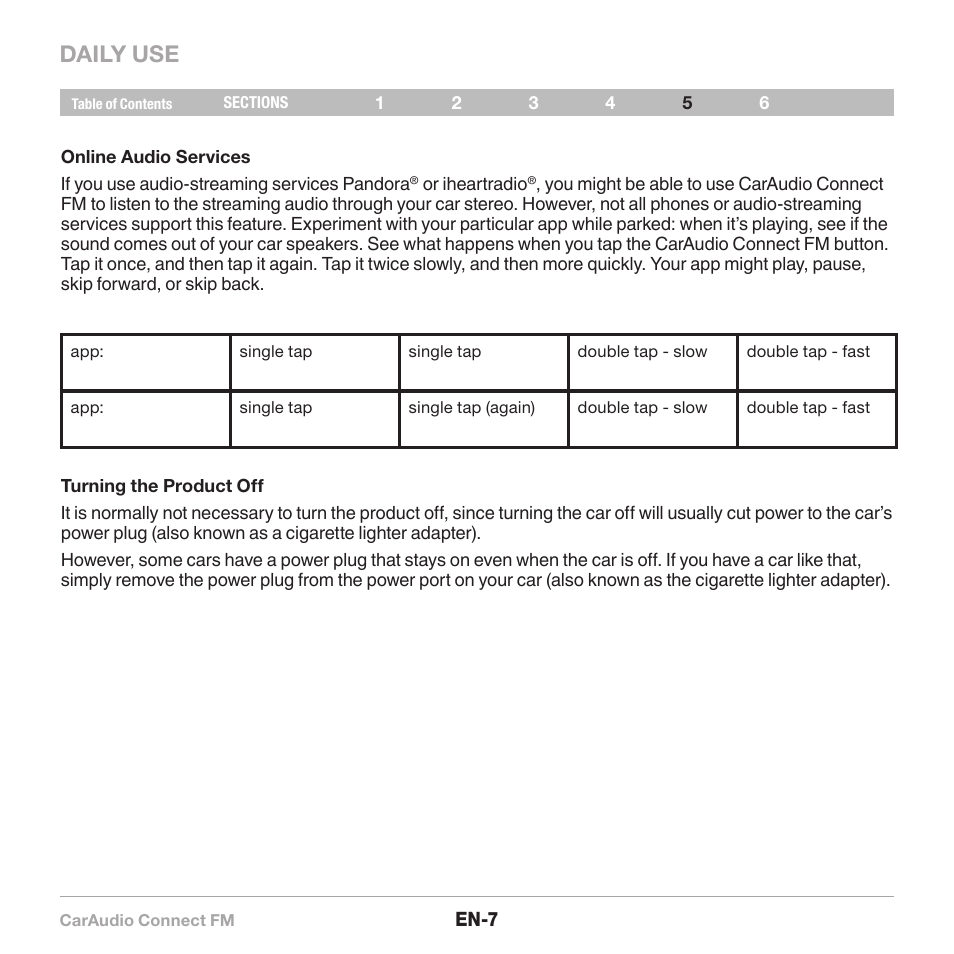 Daily use | Belkin CarAudio Connect FM F8M120cw 8820ek00824 User Manual | Page 9 / 240