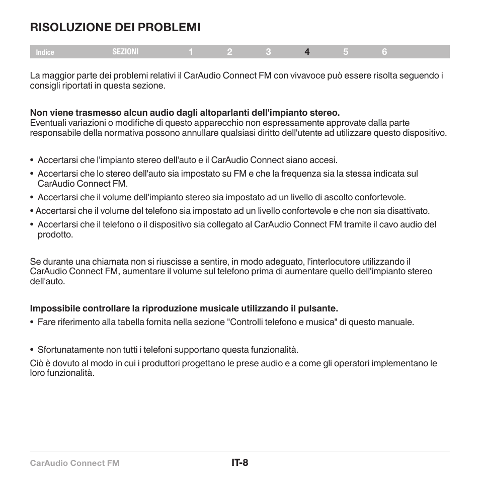 Risoluzione dei problemi | Belkin CarAudio Connect FM F8M120cw 8820ek00824 User Manual | Page 90 / 240