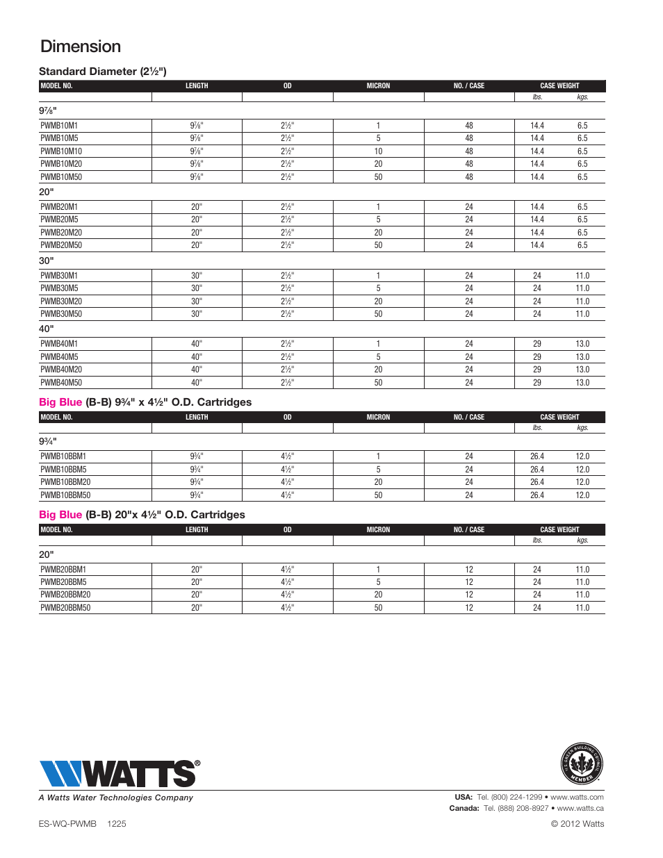 Dimension | Watts PWMB40 User Manual | Page 2 / 2