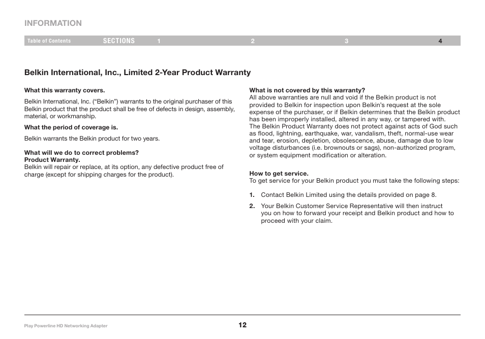 Belkin Iplay Powerline HD Networking Adapter F5D4078 User Manual | Page 14 / 16