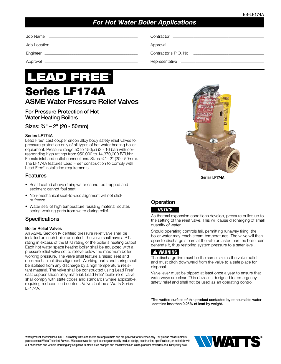 Watts LF174A User Manual | 2 pages