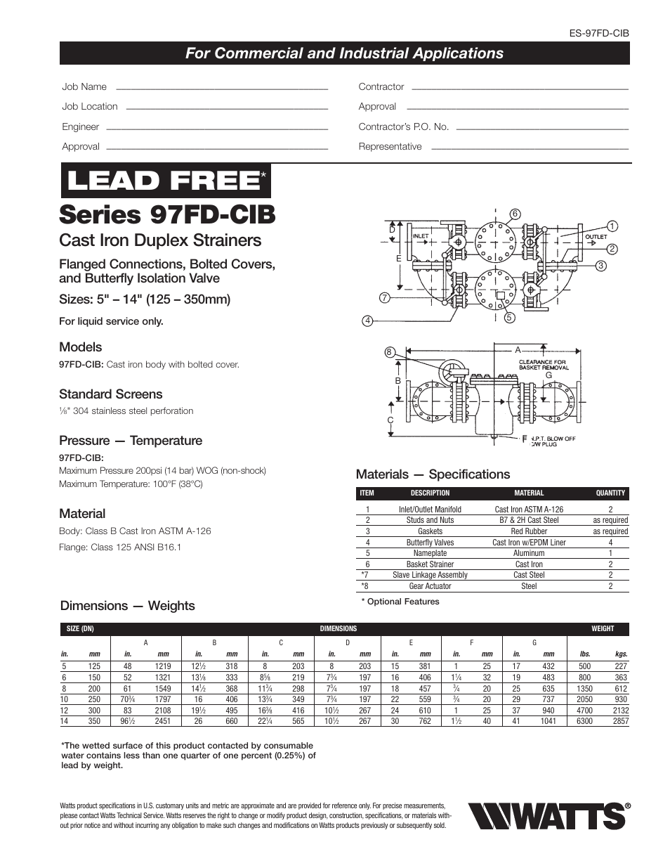 Watts 97FD-CIB User Manual | 2 pages