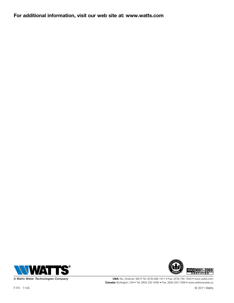 Watts Thread Adaptors User Manual | Page 12 / 12