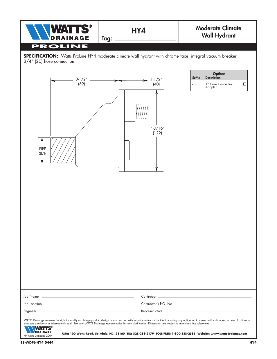Watts HY4 User Manual | 1 page