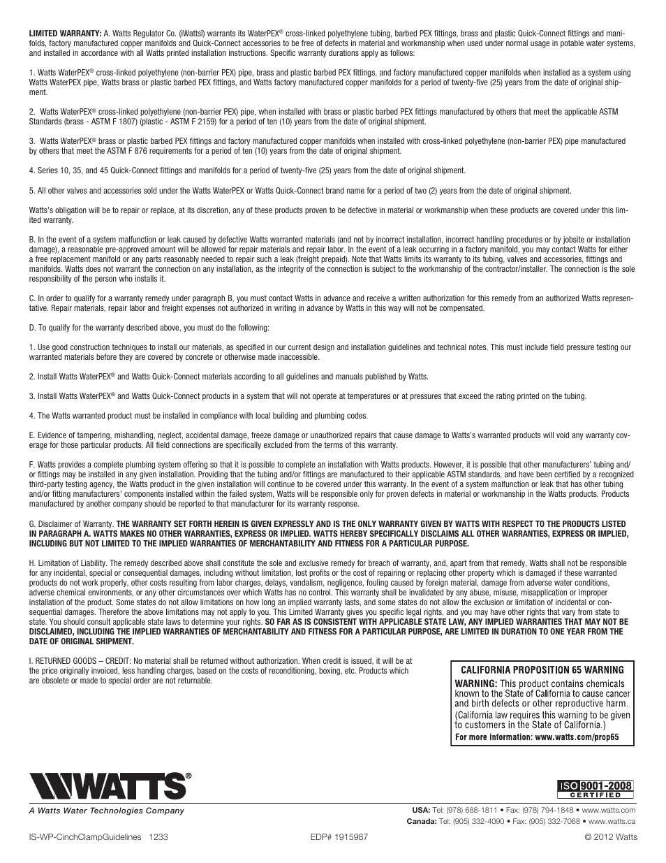 Watts WP9S User Manual | Page 2 / 2