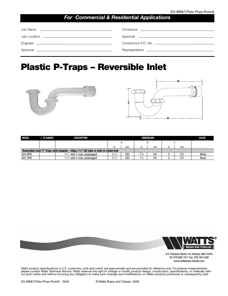 Watts 503 6PRI User Manual | 1 page