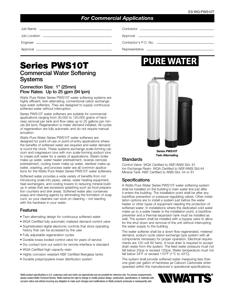 Watts PWS10T (3-4CUFT) User Manual | 4 pages