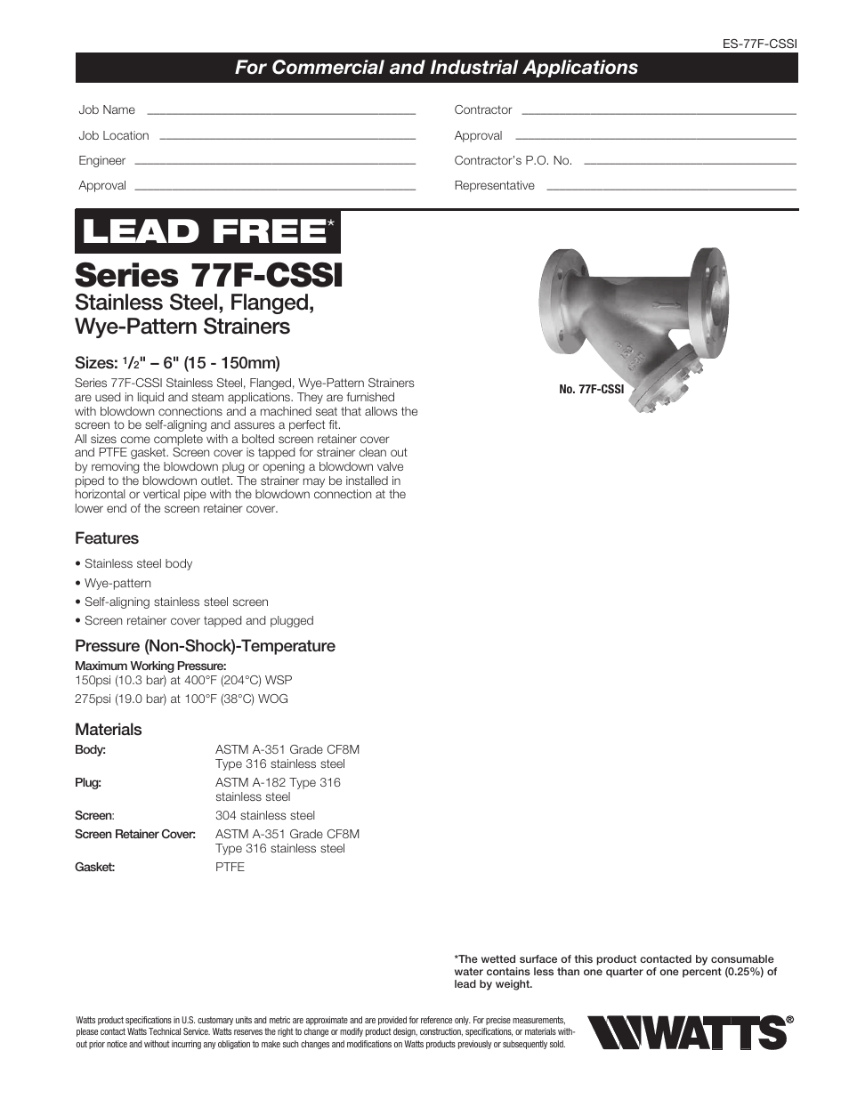 Watts 77F-CSSI User Manual | 2 pages