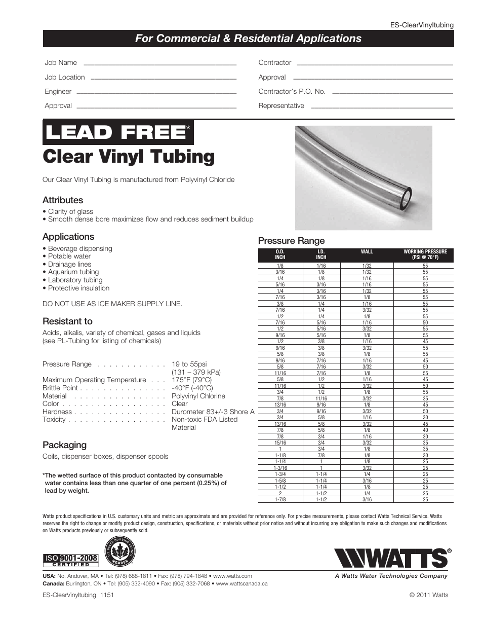 Watts Vinyl Tubing - Reels User Manual | 1 page