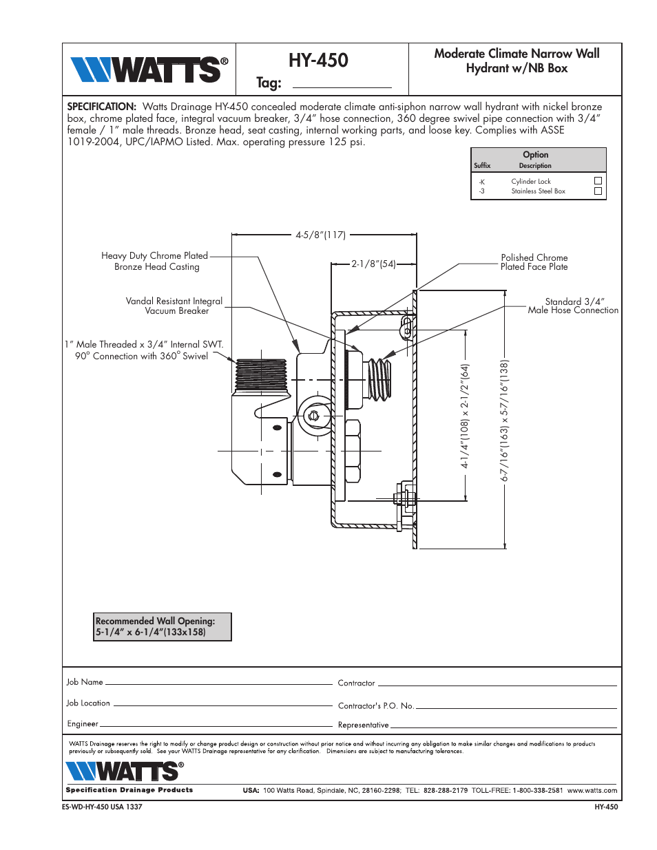 Watts HY-450 User Manual | 1 page