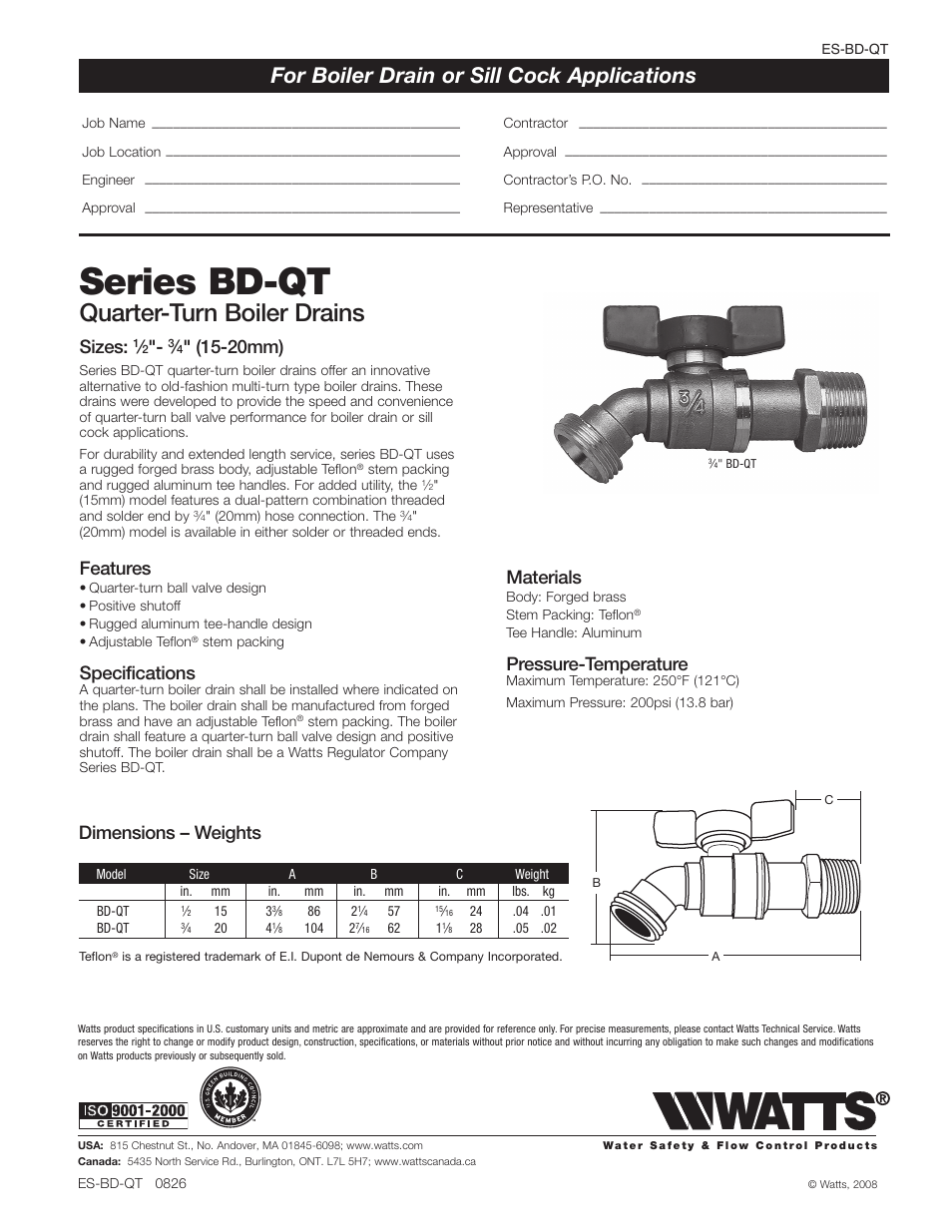 Watts BD-QT User Manual | 1 page