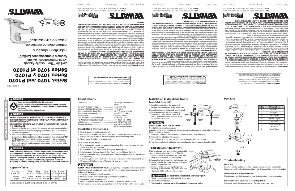 Watts P1070 User Manual | 2 pages
