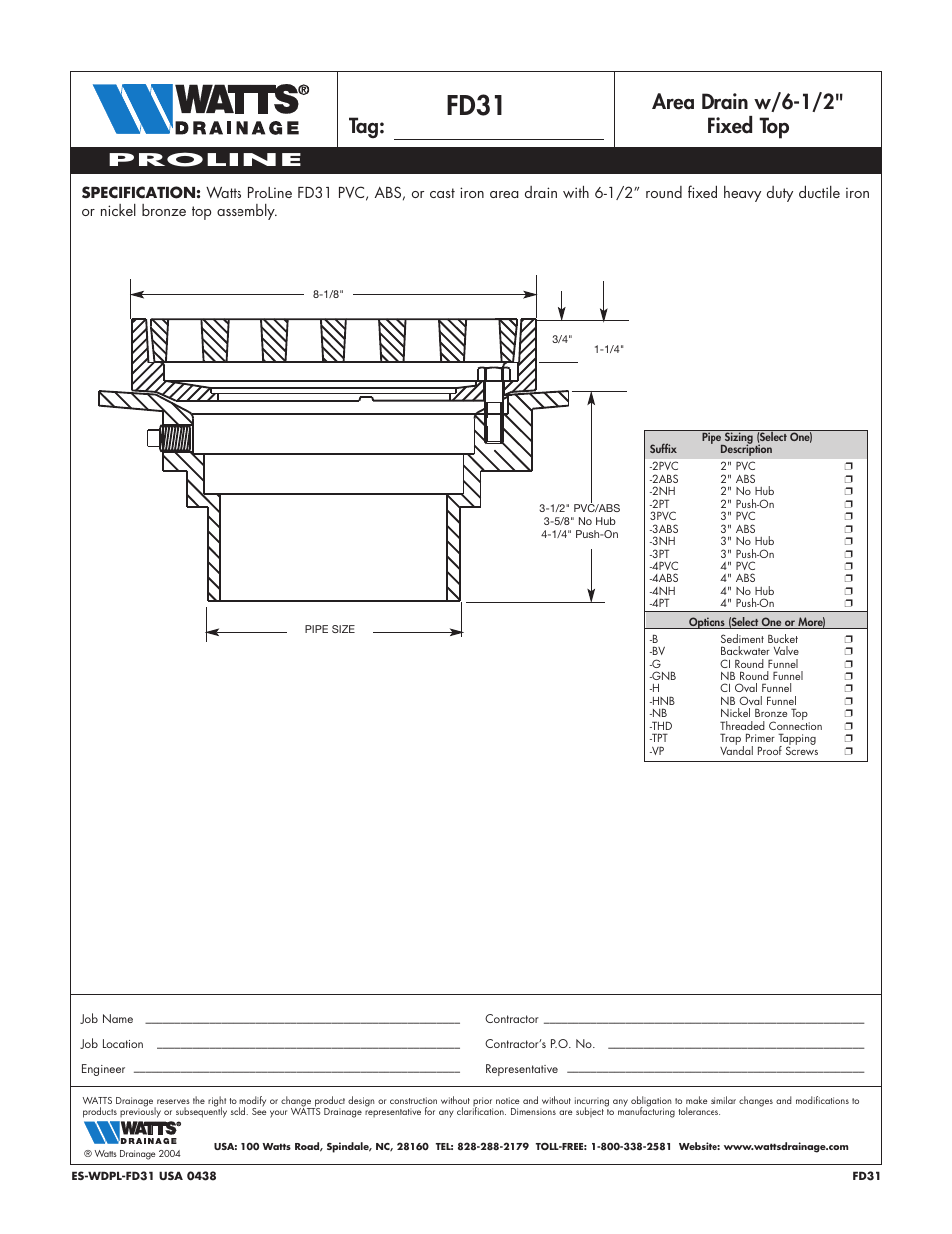 Watts FD31 User Manual | 1 page