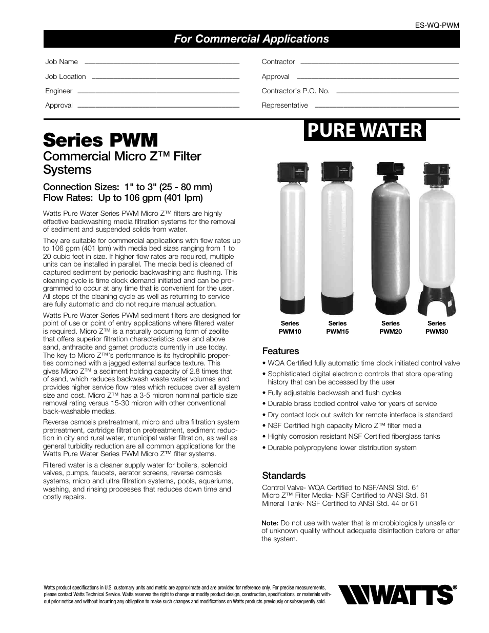 Watts PWM (3-20CUFT) User Manual | 3 pages