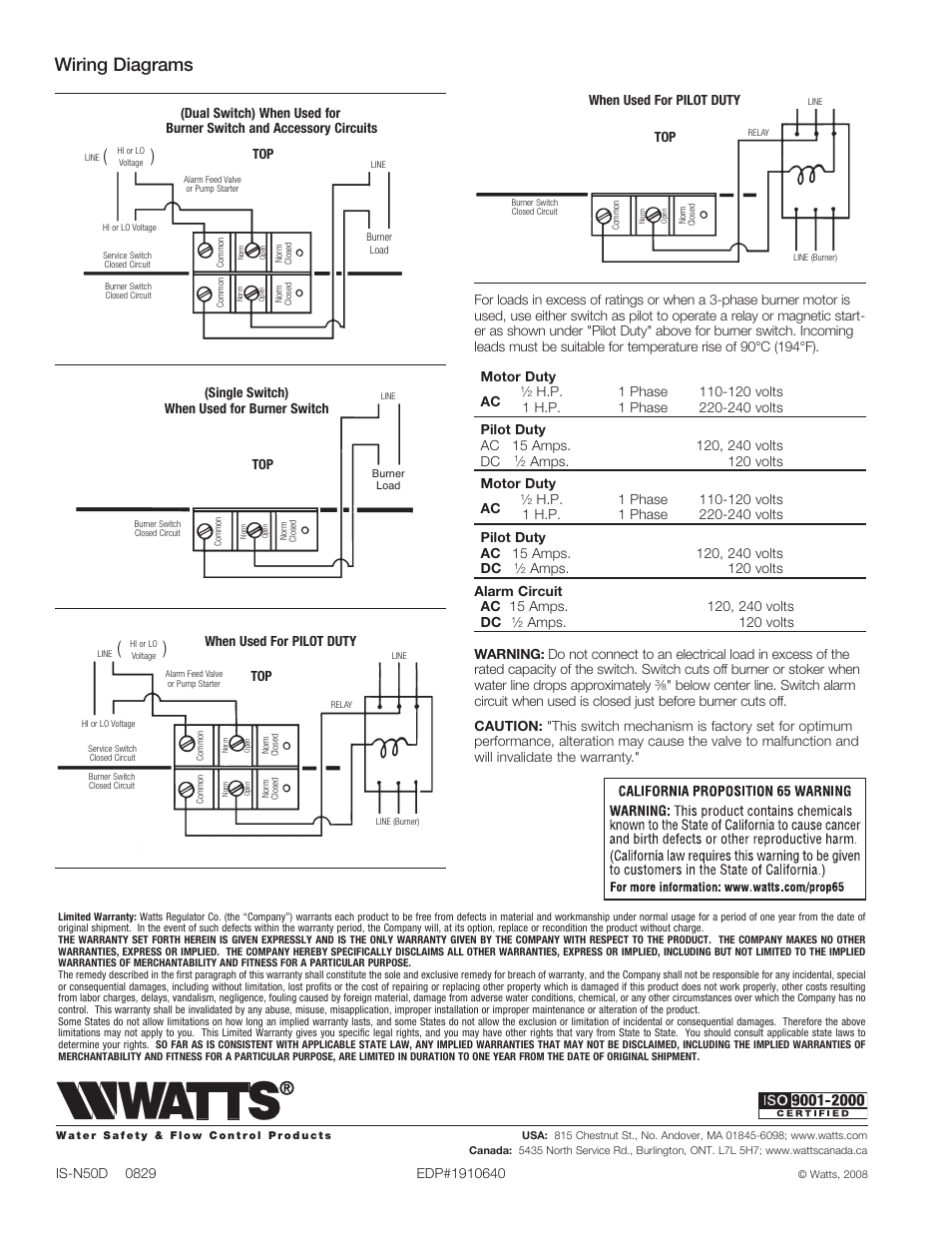 Wiring diagrams | Watts SAN50 User Manual | Page 2 / 2