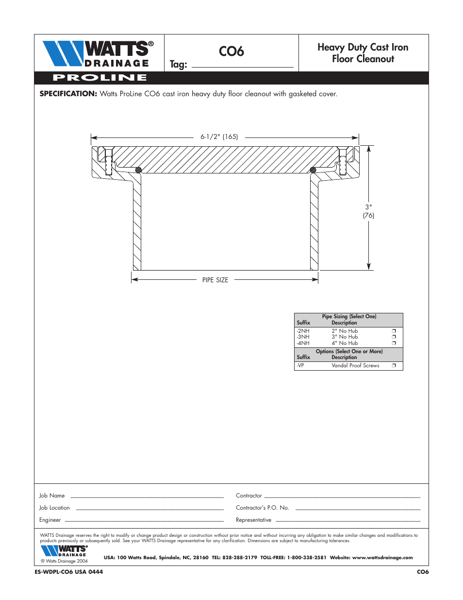 Watts CO6 User Manual | 1 page