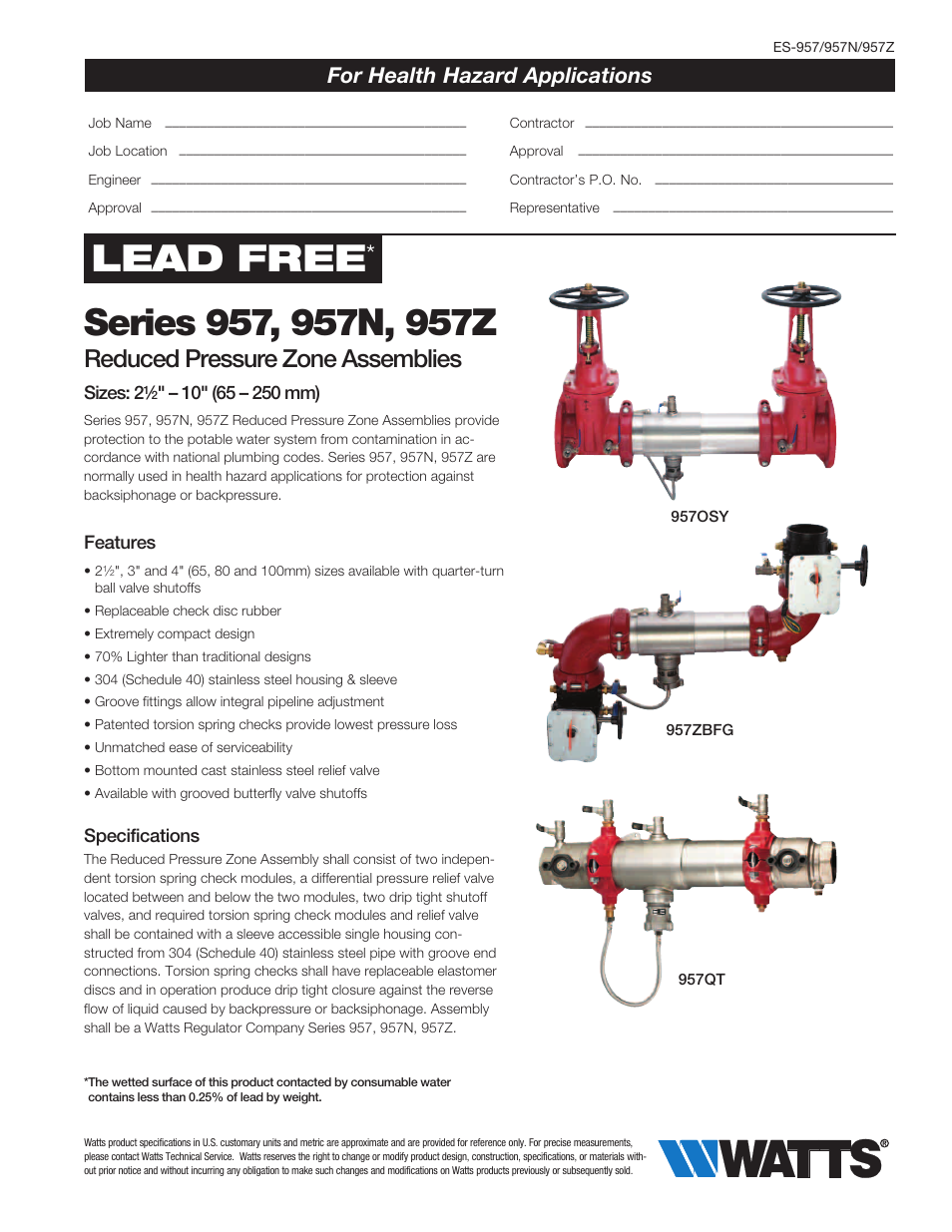 Watts 957Z User Manual | 4 pages