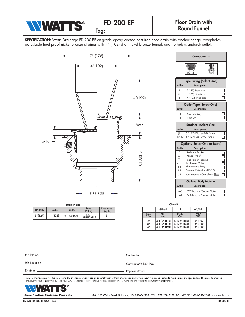 Watts FD-200-EF User Manual | 1 page