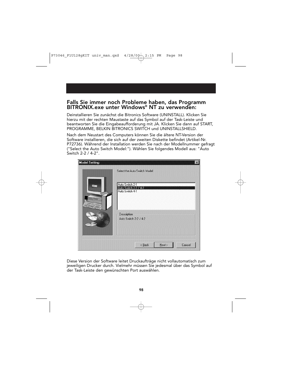 Nt zu verwenden | Belkin BITRONICS P73046 User Manual | Page 102 / 179