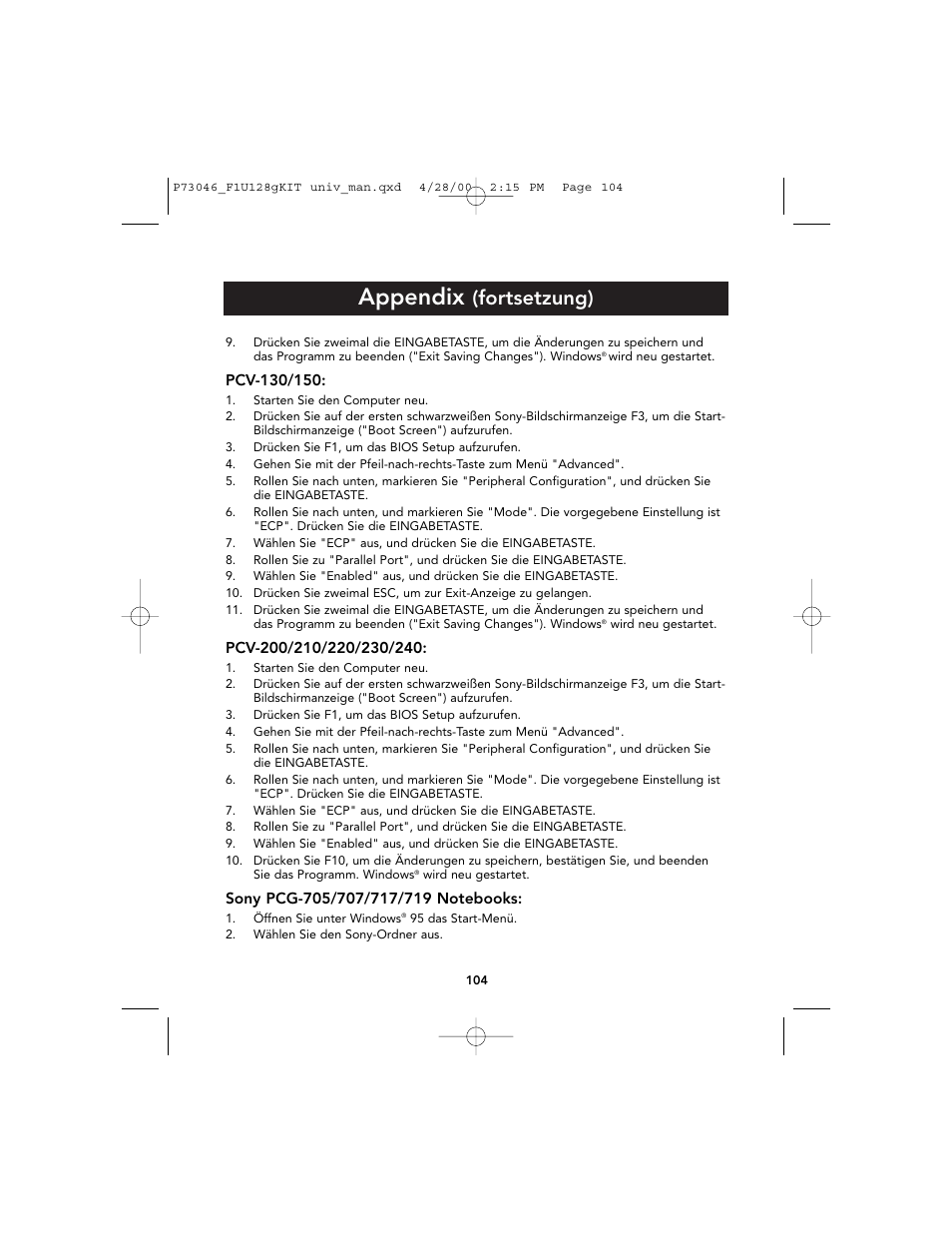 Appendix, Fortsetzung) | Belkin BITRONICS P73046 User Manual | Page 108 / 179