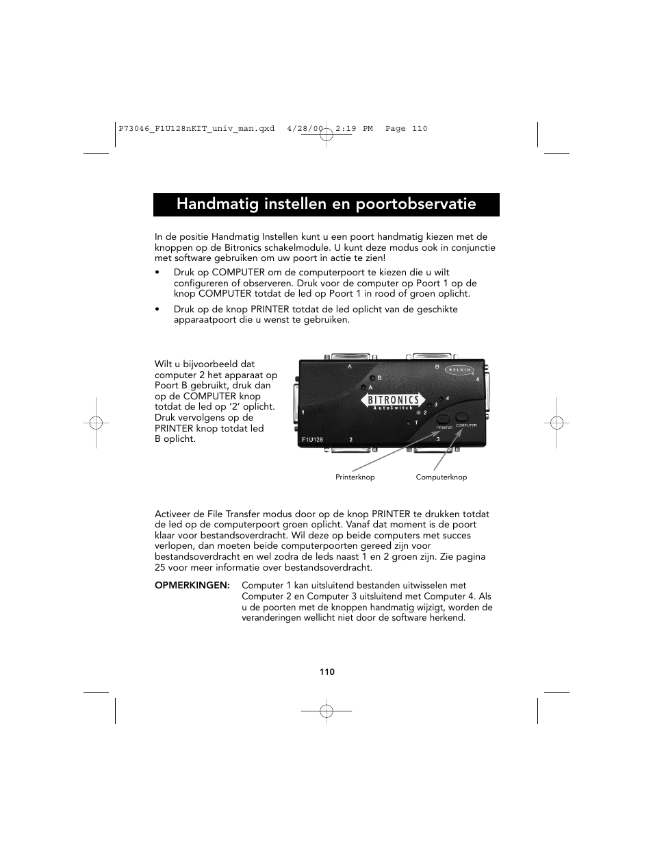 Handmatig instellen en poortobservatie | Belkin BITRONICS P73046 User Manual | Page 114 / 179