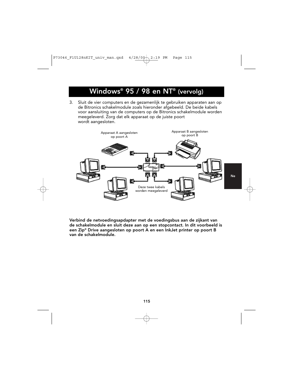 Windows, 95 / 98 en nt, Vervolg) | Belkin BITRONICS P73046 User Manual | Page 119 / 179