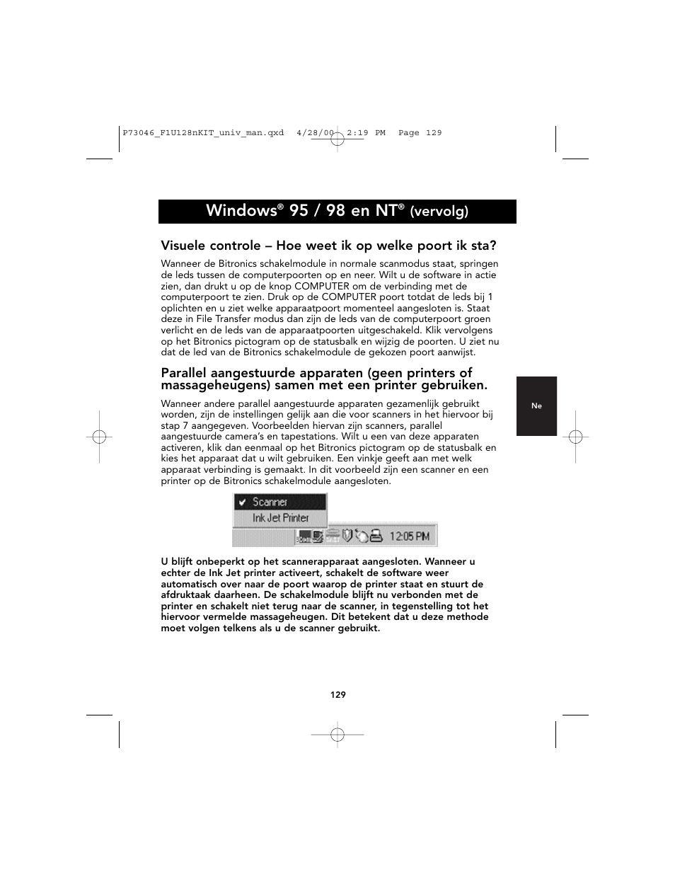 Windows, 95 / 98 en nt, Vervolg) | Belkin BITRONICS P73046 User Manual | Page 133 / 179