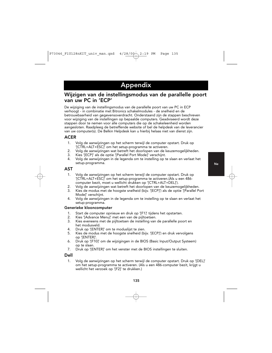 Appendix | Belkin BITRONICS P73046 User Manual | Page 139 / 179