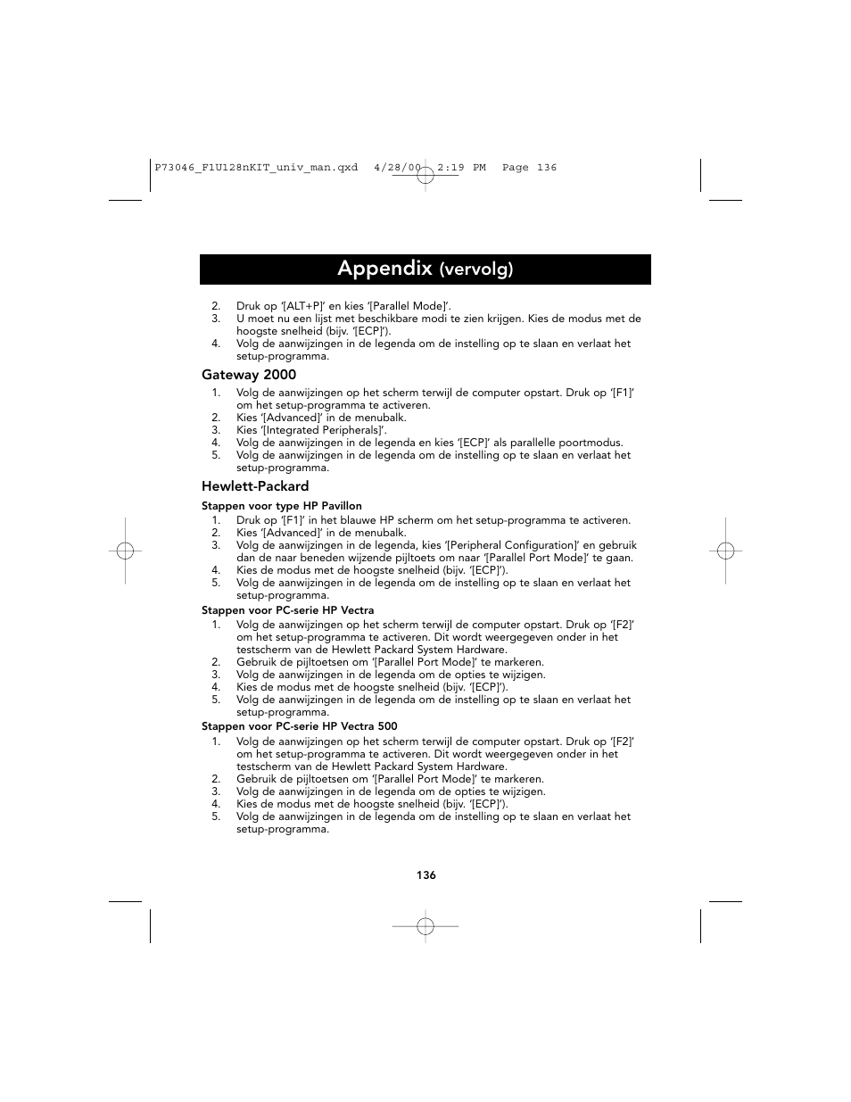 Appendix, Vervolg) | Belkin BITRONICS P73046 User Manual | Page 140 / 179