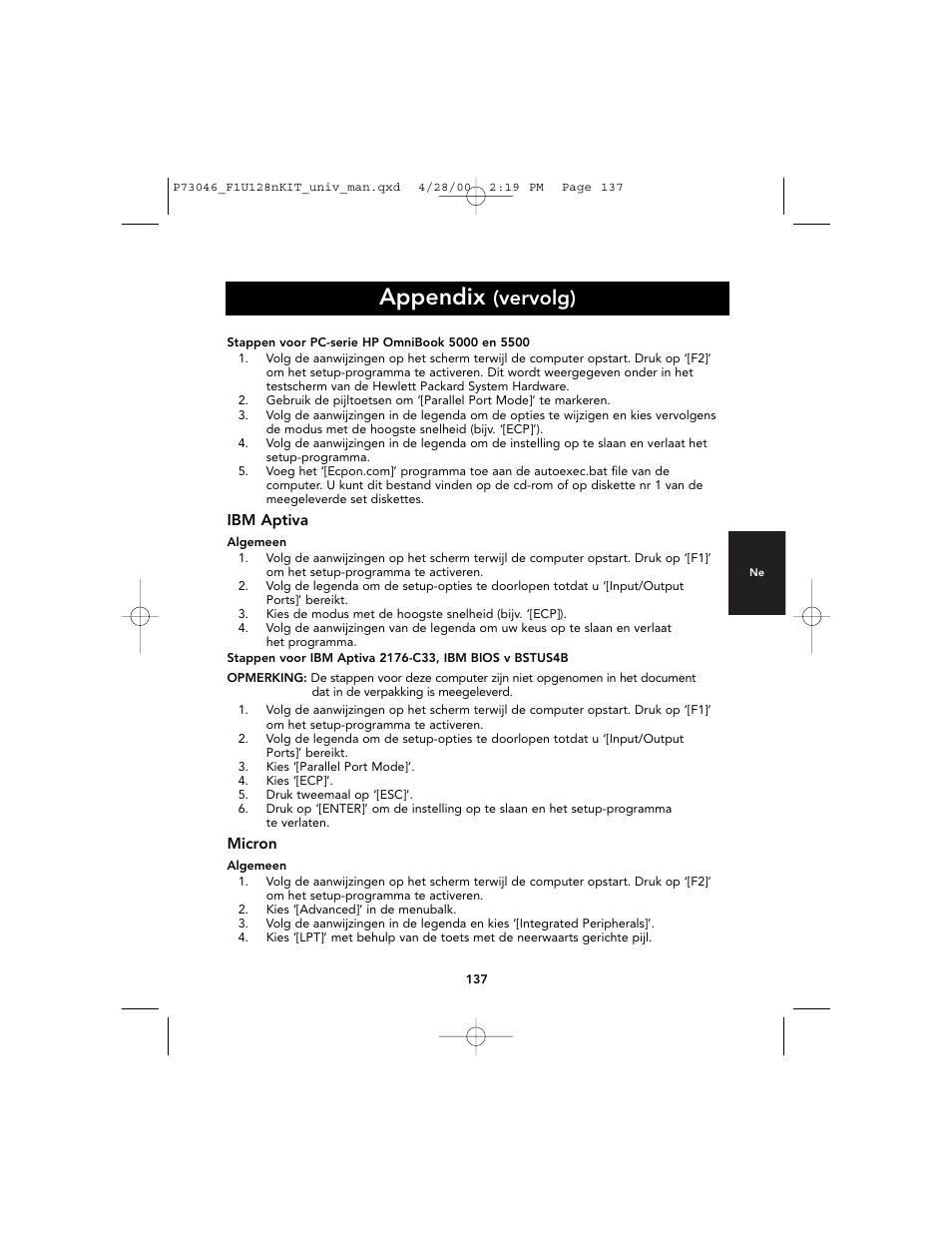 Appendix, Vervolg) | Belkin BITRONICS P73046 User Manual | Page 141 / 179