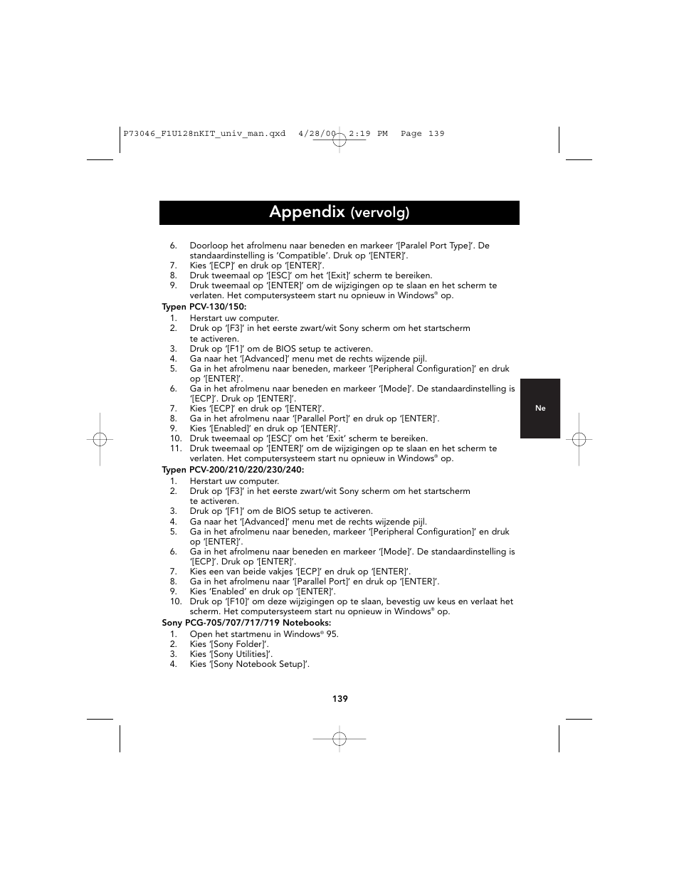 Appendix, Vervolg) | Belkin BITRONICS P73046 User Manual | Page 143 / 179