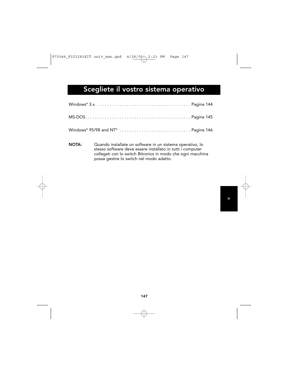 Scegliete il vostro sistema operativo | Belkin BITRONICS P73046 User Manual | Page 150 / 179