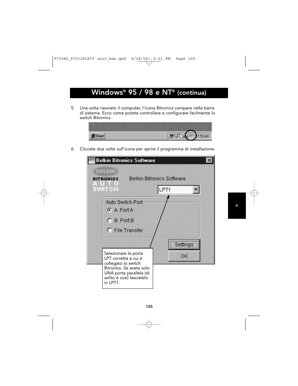 Windows, 95 / 98 e nt, Continua) | Belkin BITRONICS P73046 User Manual | Page 158 / 179