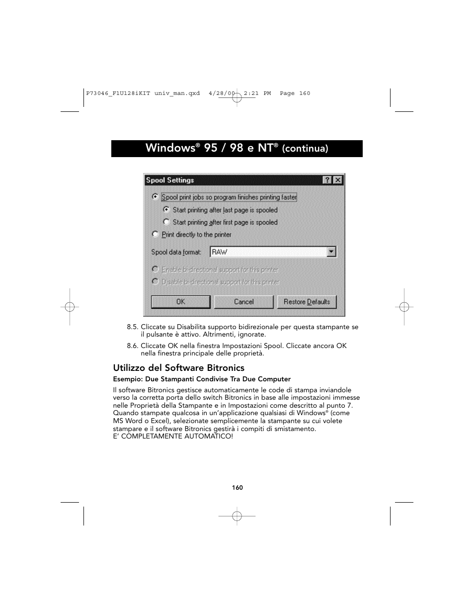 Windows, 95 / 98 e nt, Continua) | Belkin BITRONICS P73046 User Manual | Page 163 / 179
