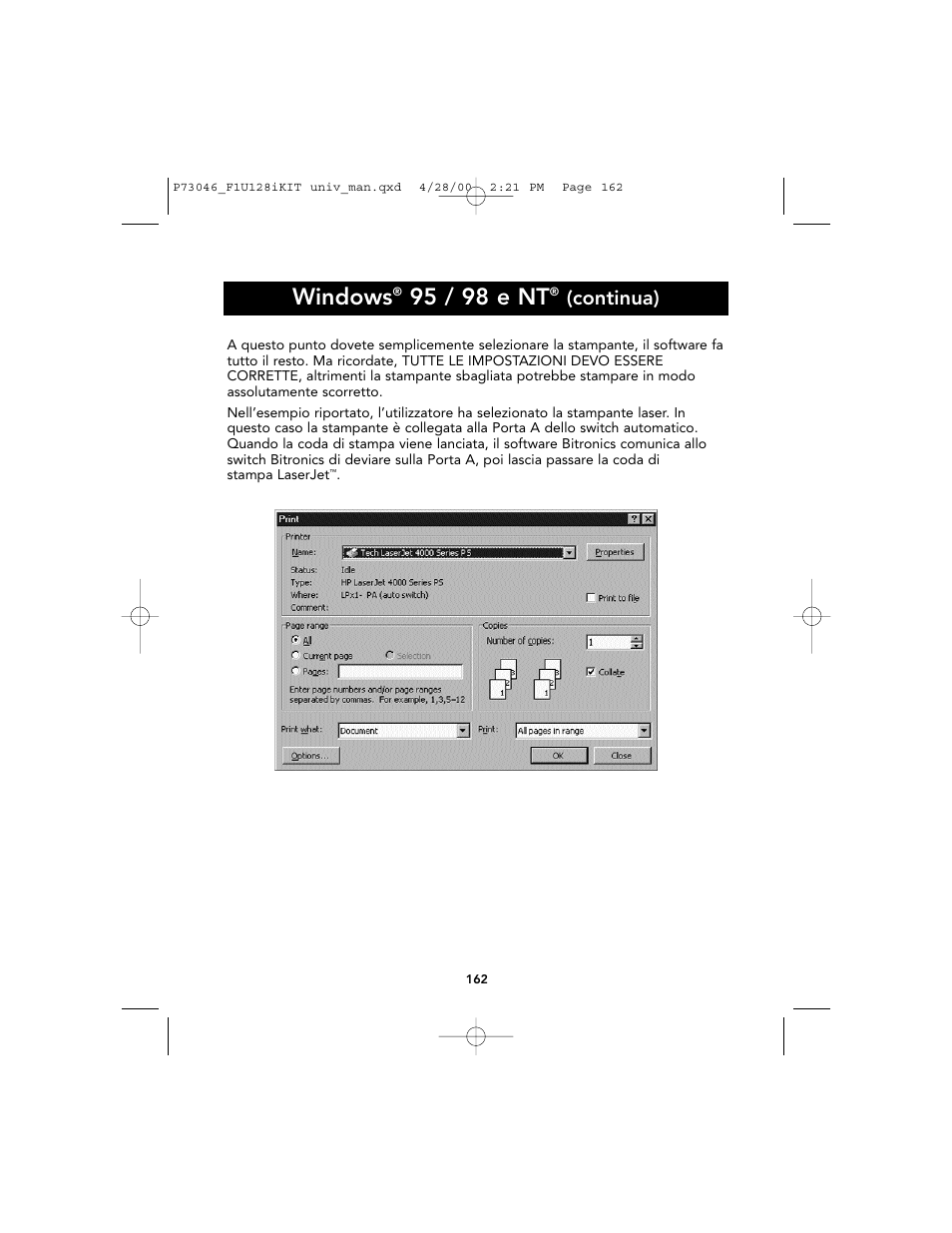 Windows, 95 / 98 e nt, Continua) | Belkin BITRONICS P73046 User Manual | Page 165 / 179