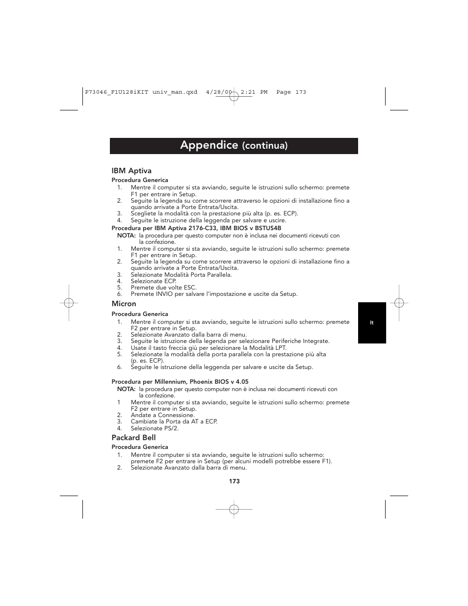 Appendice, Continua) | Belkin BITRONICS P73046 User Manual | Page 176 / 179