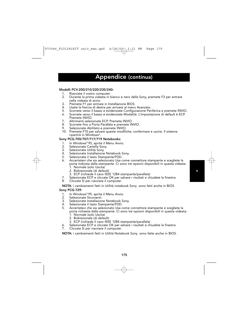 Appendice, Continua) | Belkin BITRONICS P73046 User Manual | Page 178 / 179