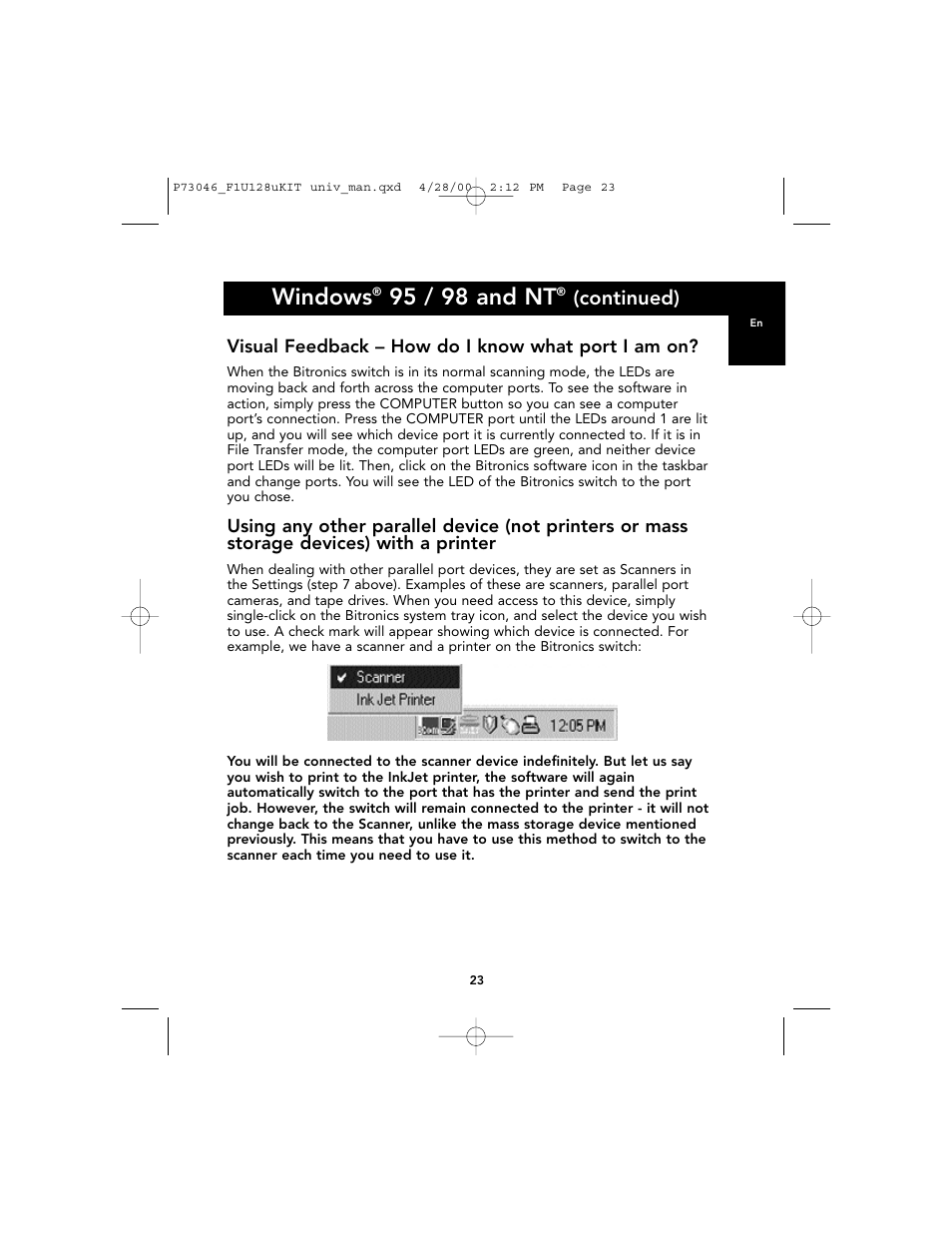 Windows, 95 / 98 and nt, Continued) | Belkin BITRONICS P73046 User Manual | Page 27 / 179