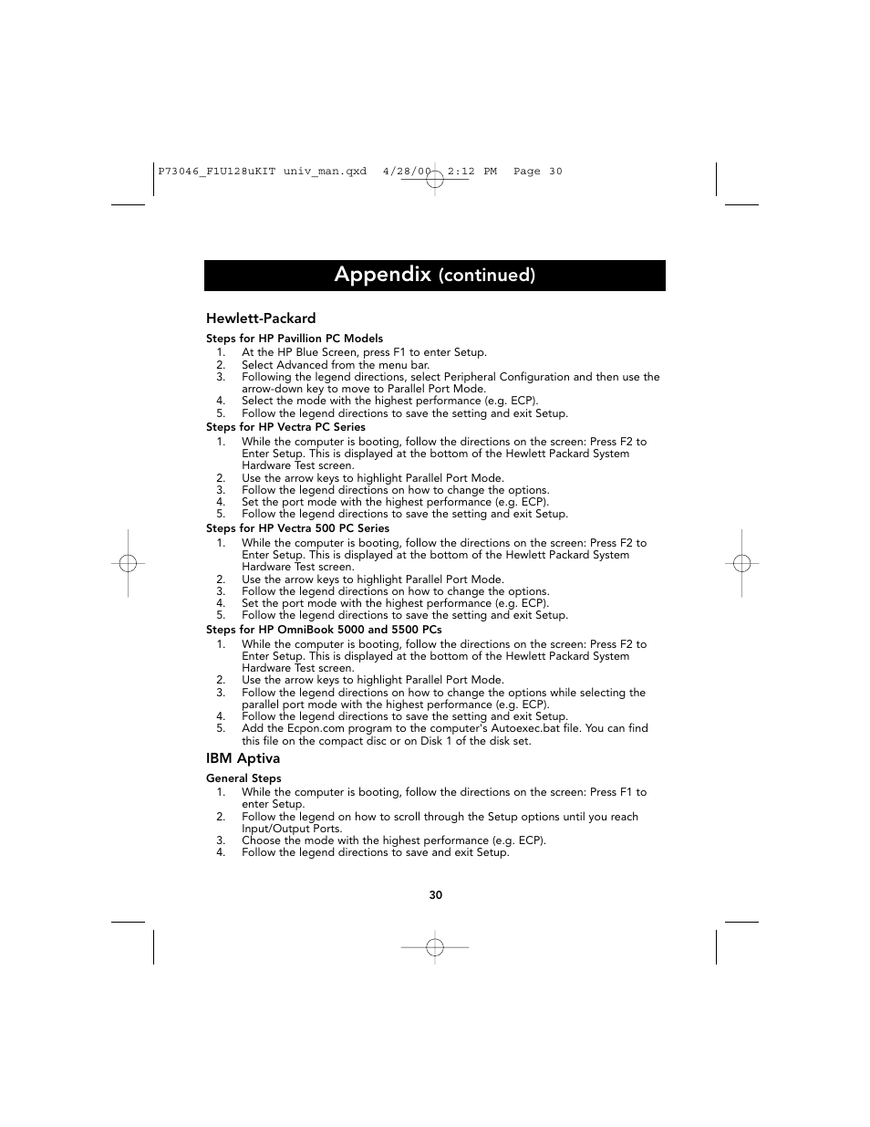 Appendix, Continued) | Belkin BITRONICS P73046 User Manual | Page 34 / 179