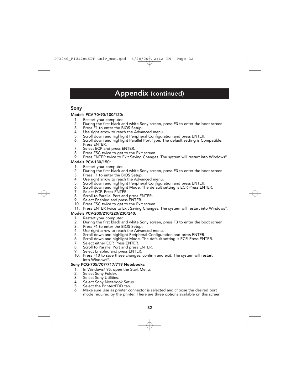 Appendix, Continued) | Belkin BITRONICS P73046 User Manual | Page 36 / 179