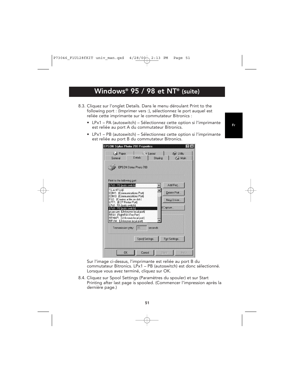 Windows, 95 / 98 et nt, Suite) | Belkin BITRONICS P73046 User Manual | Page 55 / 179